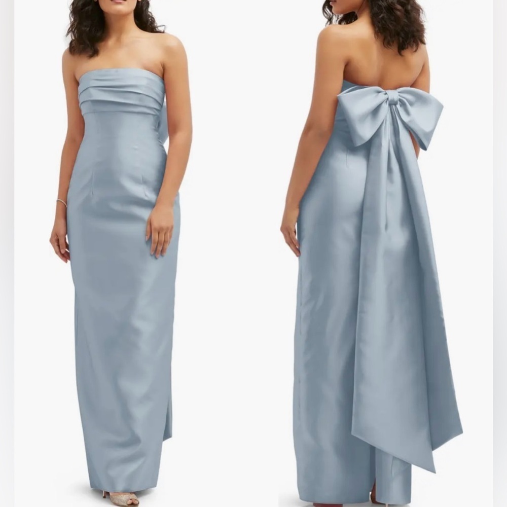NWOT Alfred Sung MIST Strapless Bow Back Satin Column Gown Sz 16 $289 D856 - Picture 1 of 7